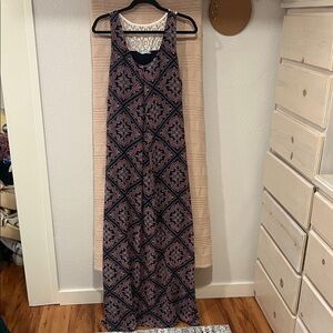 Maurices Black and Pink Patterned Maxi Dress